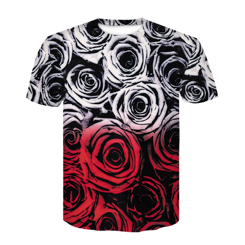 T Shirt Men Flower Tshirt Hip Hop Tee Red 3d Print T-shirt Cool Mens Clothing 2020 New Summer Casual Tops Streetwea