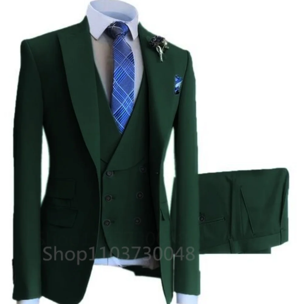 Conjunto de 3 piezas de trajes de boda formales de gama alta para hombres, esmoquin informal de novio de negocios con chaqueta, chaleco, pantalones para fiesta de graduación