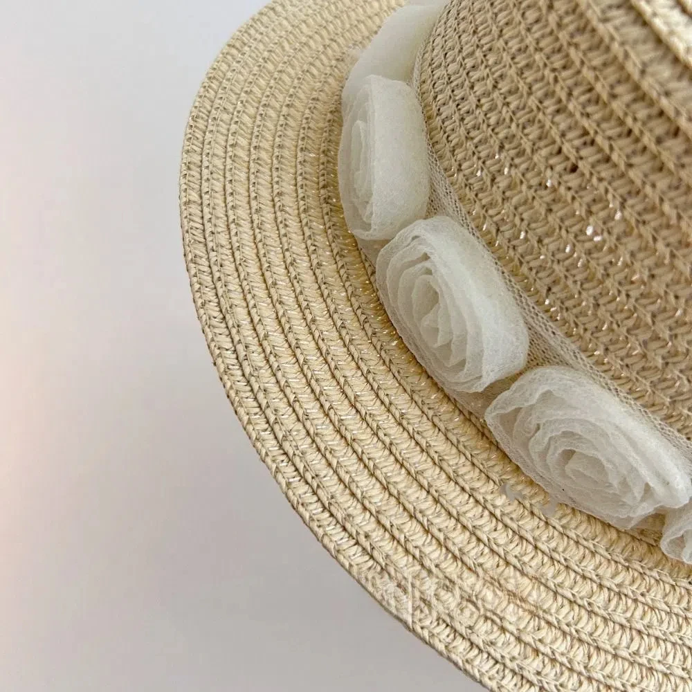 Ins Summer Baby Straw Caps French Vacation Flower Lace Straw Hat Beach Travel Children Sun Hat 2-6 years