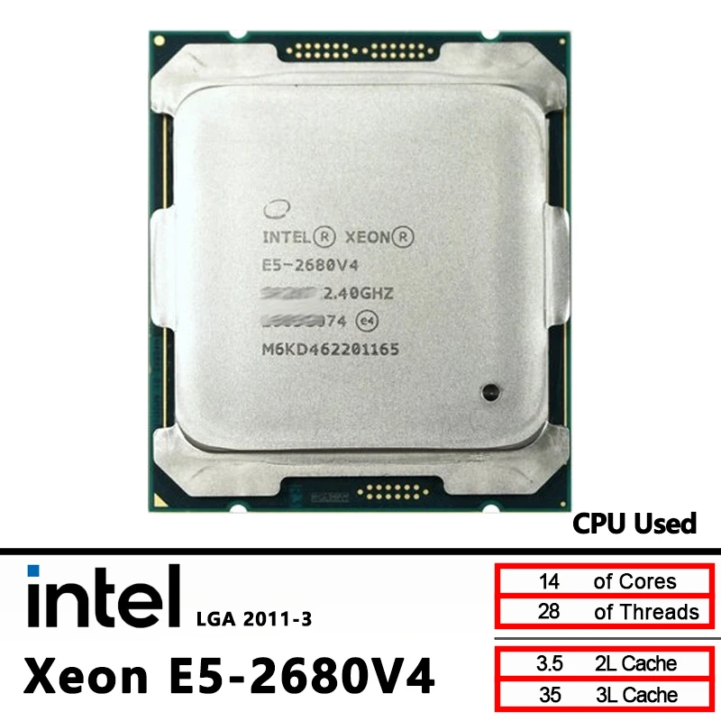 Intel Xeon 2680 V4 E5-2680V4 CPU usada 2,4 GHz quatorze núcleos 35M 120W 14nm LGA 2011-3