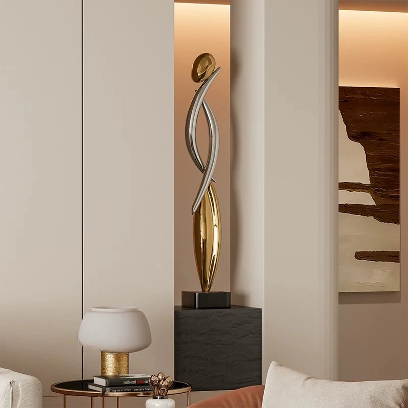 Light luxury abstract art sculpture porch slender vertical high ornament niche Italian model room villa living room decoration