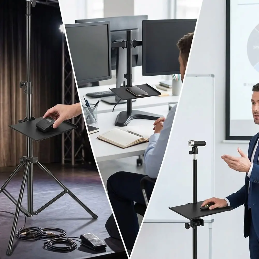 2pcs Durable Metal Microphone Stand Tray Small Clamp On Design Mic Stand Utility Shelf Black Clamp On Shelf Microphone Stand
