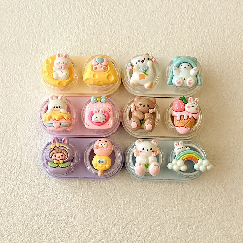 New Contact Lens Cases for Eyes Colored Lenses Container Cartoon Cute Easy Kit Holder Container Storage Box Travel Set Gift Girl