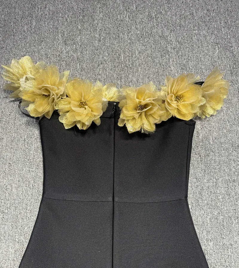 Gold Florals Frauen Sexy Slash Neck Weg Von der Schulter Bodycon Verband Langes Kleid Feiern Nachtclub Party Geburtstag Tragen