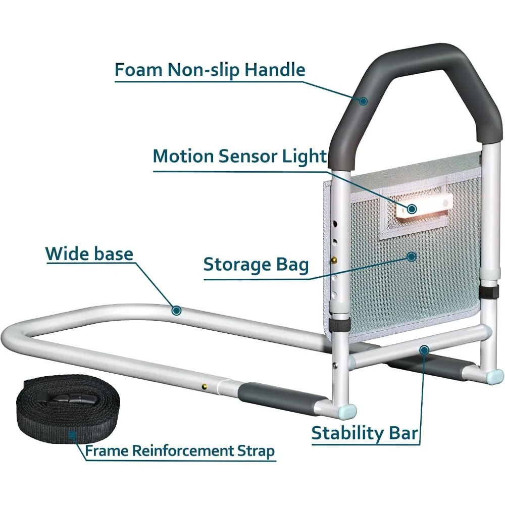 Bed Rails for Elderly Adults Safety - with Motion Light & Storage Pocket - Adjustable Bed Assist Rails,Tool-Free Assembly