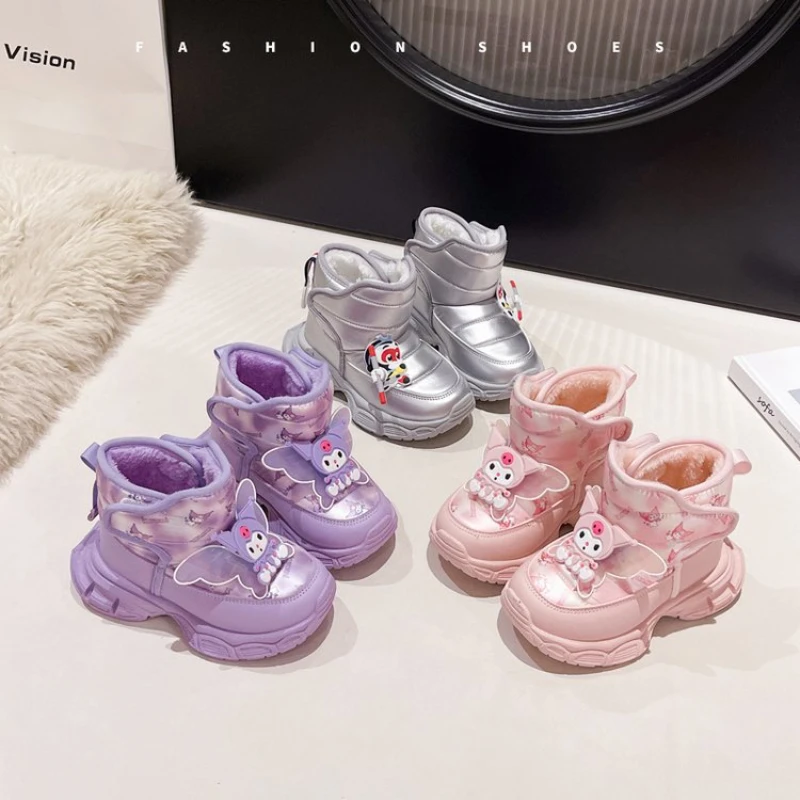 

Kids'Casual Shoes ​Mid-Calf Boots PU Leather Cartoon Kuromi Winter Shoes For Girls Anti-slip Warm Pink Pruple Shoes Size 26-37