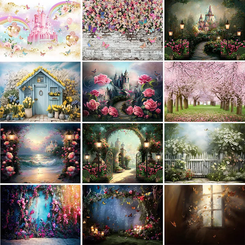 Mehofond ดอกไม้อีสเตอร์ฉากหลังถ่ายรูปเด็กแรกเกิดงานวันเกิดรูปเจ้าหญิงสาวภาพเหมือนปราสาทสวนฉากหลังถ่ายภาพ