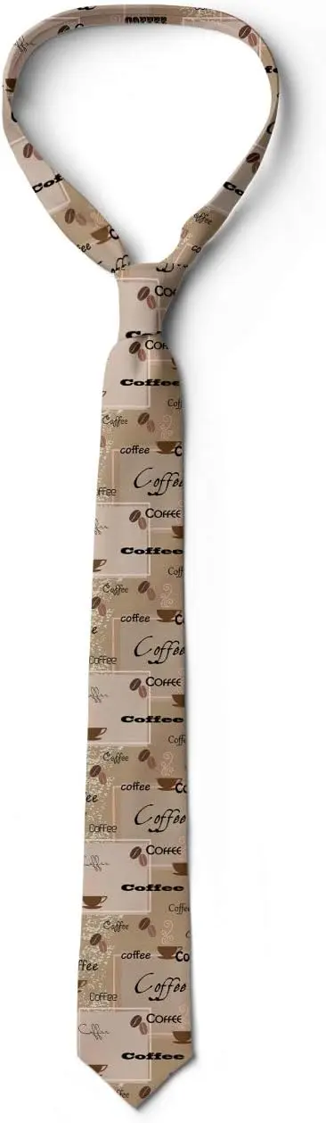 Coffee Multicolor Modern Men's Tie Sketchy Coffee Cups Beans Pattern Necktie Accessories Print One Size