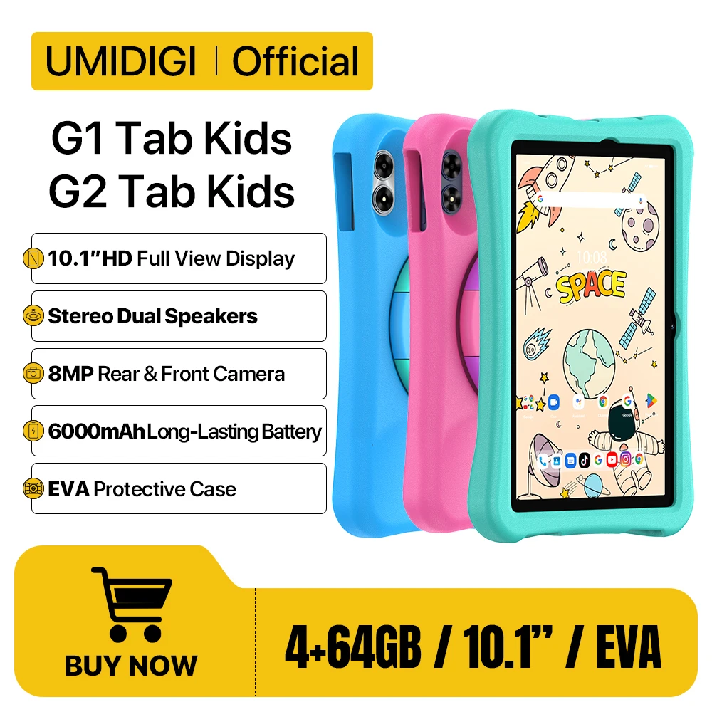 UMIDIGI G1/G2 Tab Tablet dla dzieci Android 13 10,1” HD 4 GB 64 GB 8 MP Aparat 6000 mAh Bateria Dzieci uczące się Etui ochronne EVA