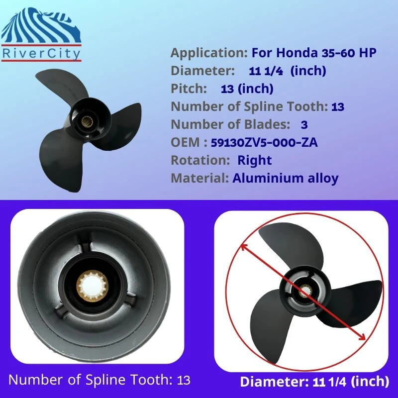 For Honda 35hp 40hp 45hp 50hp Outboard Propeller 11 1/4x13 Boat Motor Aluminum Alloy Screw Ship Marine Engine 3 Blade 13 Spline