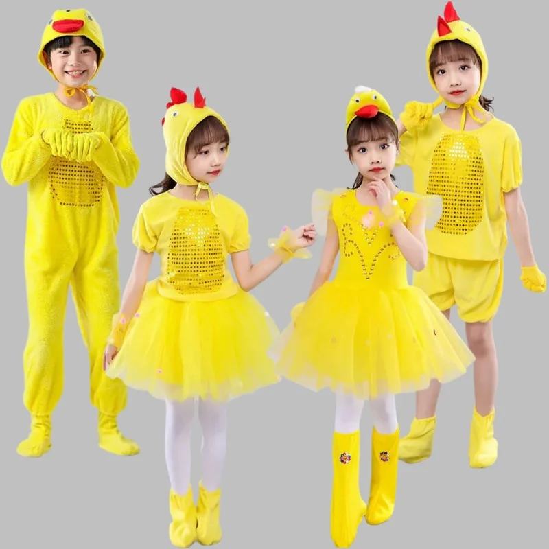 

Kindergarten Little Duck and Chicken Performance Clothing Children's Yellow Duck Animal Shape Fox One Piece Dress Dance