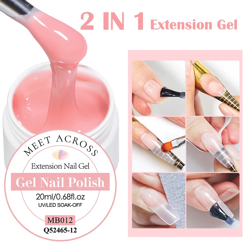 MEET ACROSS 20ml Hard Extension Nail Gel System Milky White Pink Transparent Builder Nail Art Varnishes Gel for Manicure Design