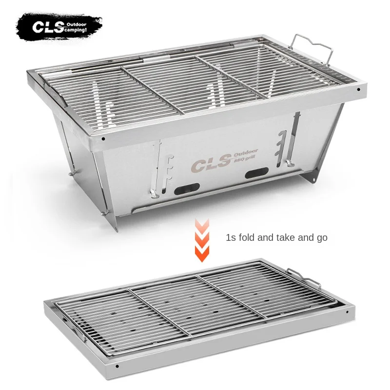 Outdoor IGT Grill Opens in One Second Camping BBQ Rack Foldable Barbecue Stainless Steel Charcoal Grill Tabletop Stove