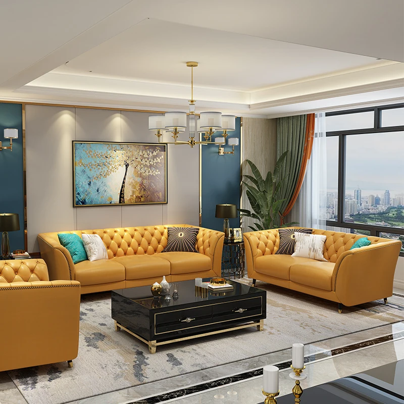 

#Light Luxury Classic Armrest Modern Design Antique Soft Sofa Set for Living Room Furniture Leather Sofa