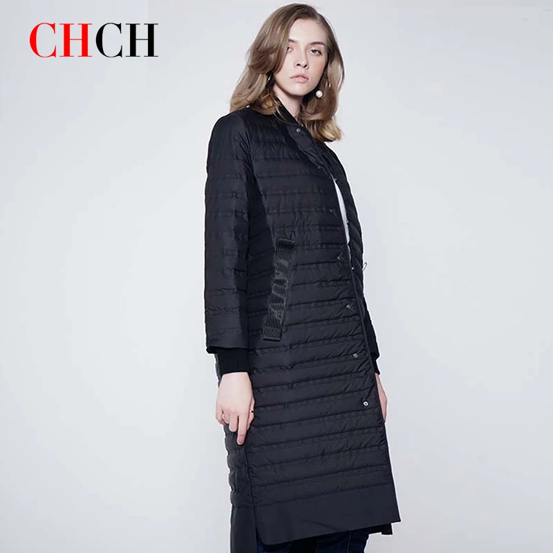 CHCH 2023 New Fashion Luxury Brand Autumn Winter Women Down Jacket Slim Long Coat Female Grid Warm Parkas Outwear Ultra Light