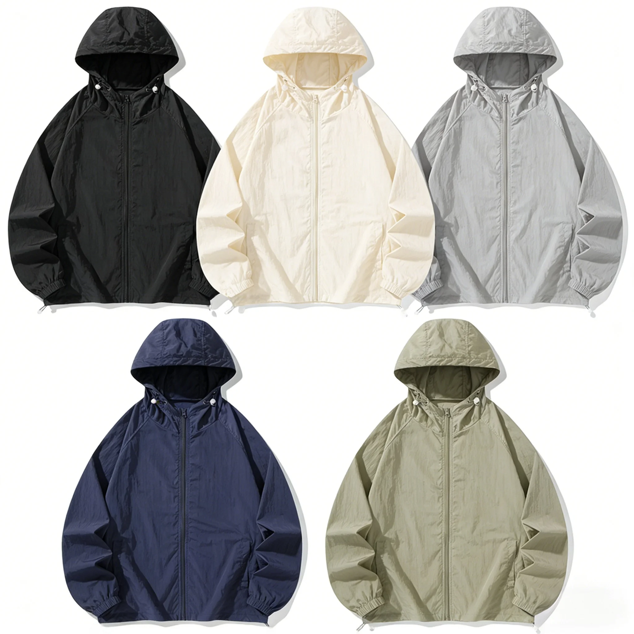 Lightweight Ice Silk Men's Summer Sun Protection Clothing Breathable UV Protection Outerwear Hooded Nylon Long Sleeve Zipper