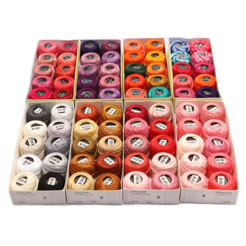AmoHilos Size 8 Crochet Thread Double Mercerized Long Staple Egyptian Cotton Pearl 70 Colors Available 10 Balls Box 43 Yards BBB