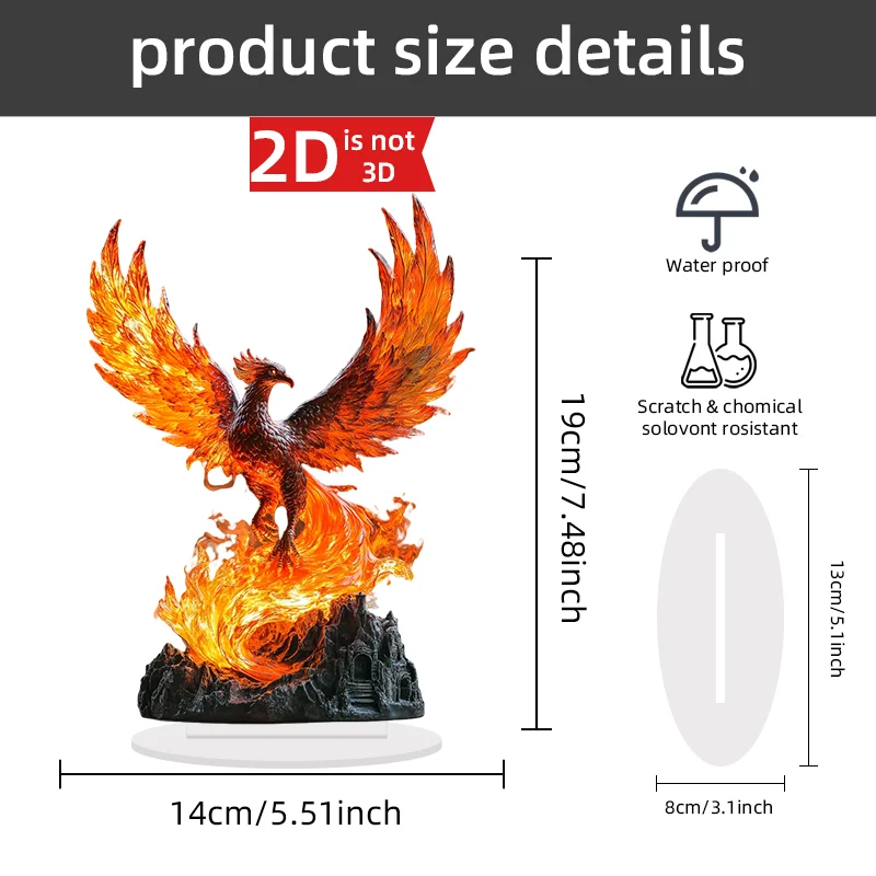7in 2D Planar Acrylic Sunbird Figurine Colorful Flames - A Gift of Strong Vitality and Blessing for the Birthday of a Bird Lover
