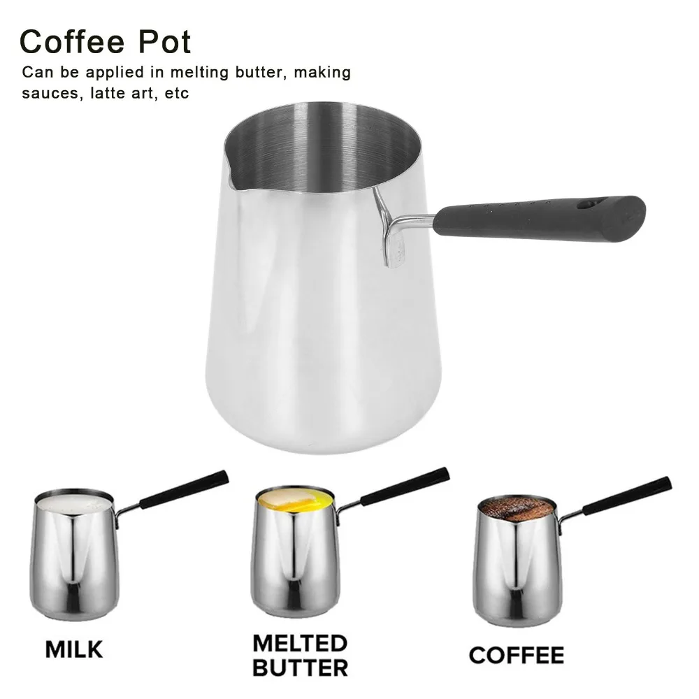Classics Turkish 1000ml Capacity Butter Warmer With Spout Long Handle Melting Pot Stainless Steel Coffee Warmer Coffee Making