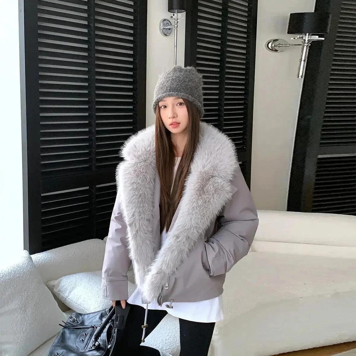 Detachable Large Fur collar Lapel Short Coat 2026 Winter Versatile Women's Loose Short Outdoor Cotton Jacket Female Warm Parkas