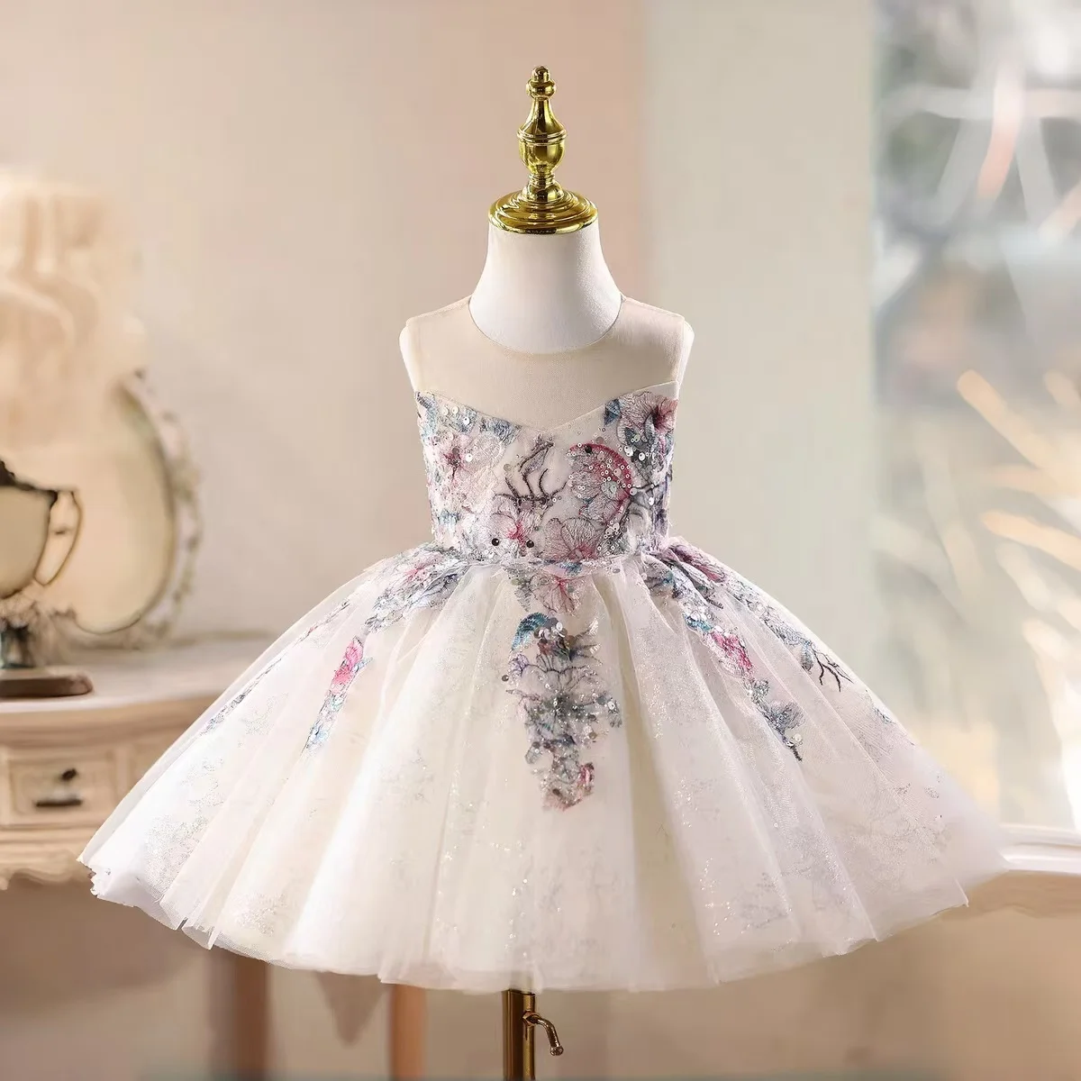 

Платье для девочек Jill Wish J871 Off White с цветочным узором, милое кружевное платье принцессы длиной до колена, детское праздничное платье для свадьбы, дня рождения, торжественных мероприятий