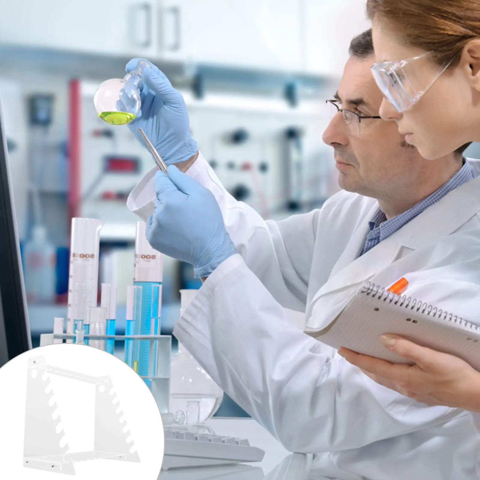 

1Pcs Test Tube Rack Trapezoid Two Tier Organic Glass Pipette Stand for Lab Use Portable Tube Holder Storage Solution