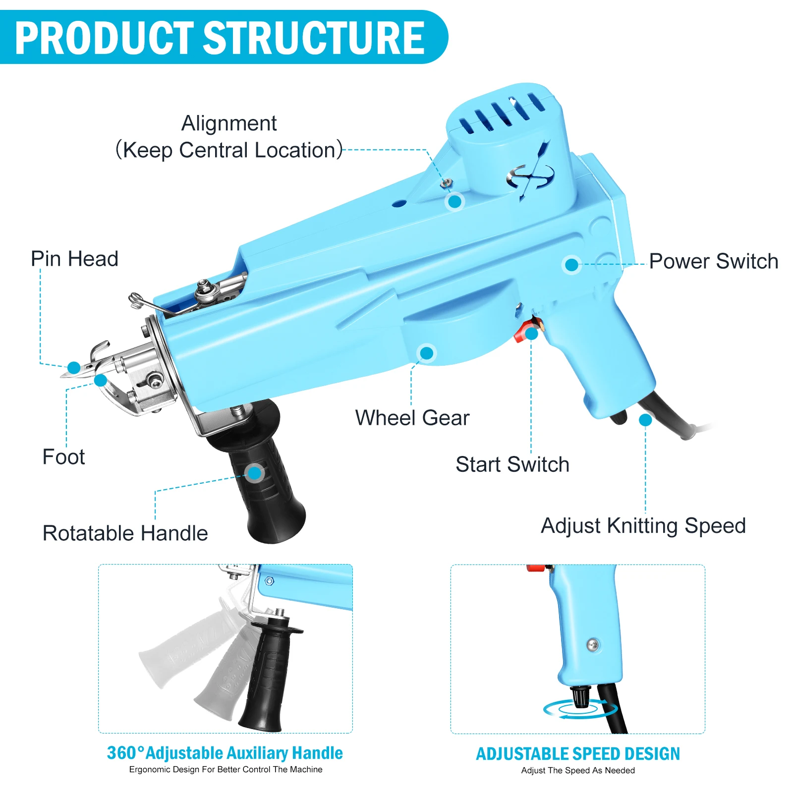 Upgrade 2 in 1 Tufting Gun All inclusive Electric Tufting Gun Carpet Weaving and Flocking Machine Fully Enclosed Cut/Loop Pile