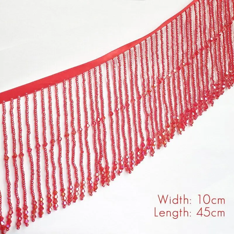 New Beaded 45cm Crystal Fringe Tassel Trim Ribbon Dance Costume Dress 10/15CM width Applique Banding For Crafts