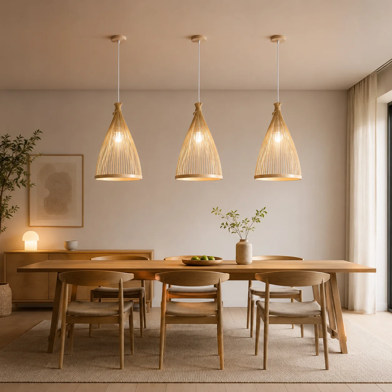

JOYINLED Japanese Style Bamboo Pendant Light Wabi Sabi Rattan Chandelier E27 LED Ceiling Hanging Lamp for Cafe Bar Home Decor