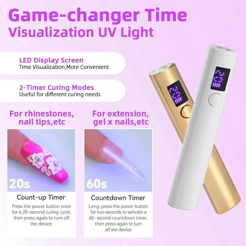 Handheld UV LED Nail Lamp, Nail Dryer Light para cura de todo o gel polonês, Recarregável de secagem rápida Manicure Lâmpada, Nail Art Tools