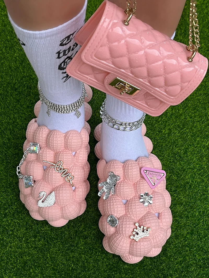 2022 Fashion Women Street Punk Slippers Sandals Clogs With Charms Flip Flops EVA Summer Plus Size 46 Casual Shoes For Female