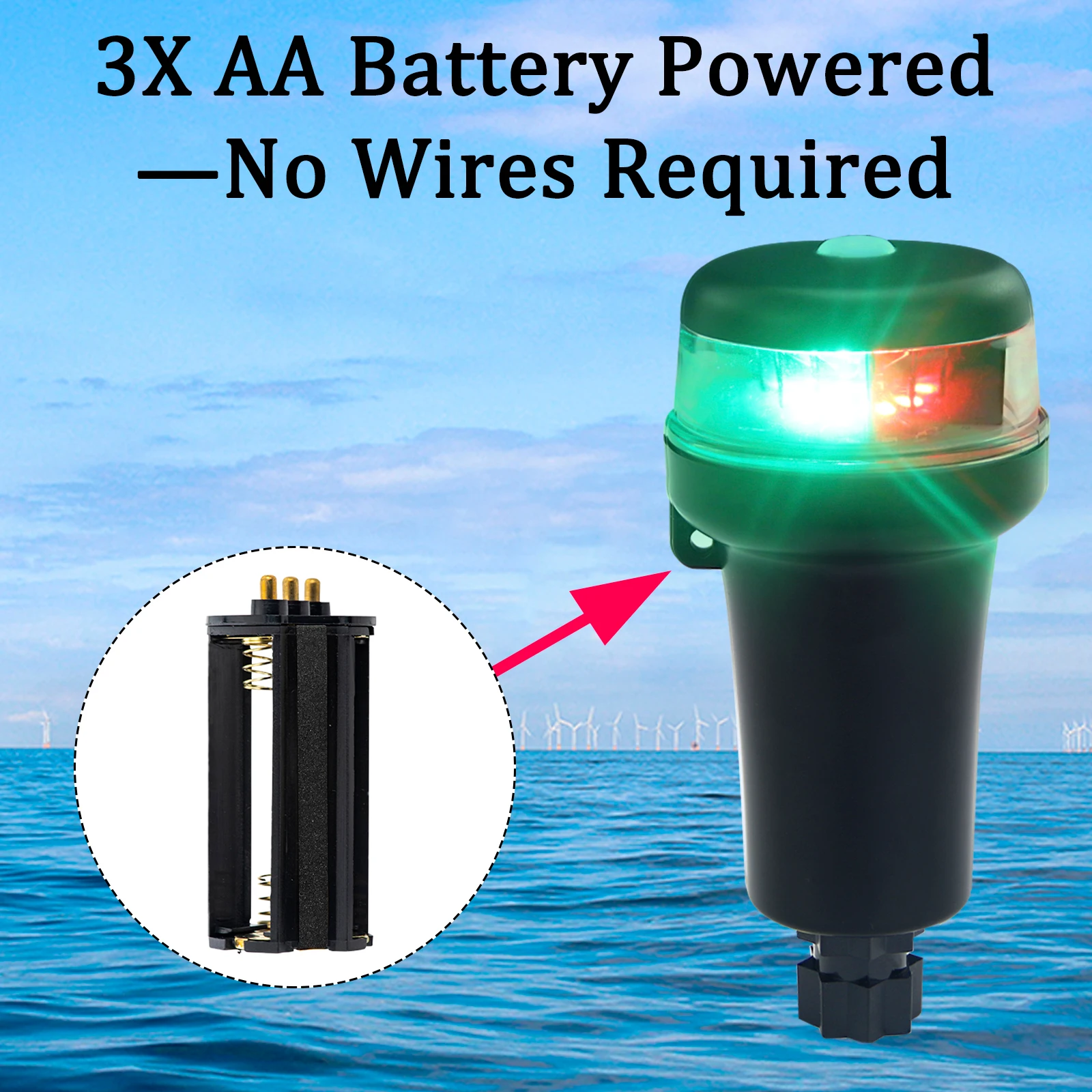 Boat Kayak Battery Portable Navigation Lights Red Green Led Multi- Adaptors 3AA Battery Inflatable Boat Surface Mount Fixed Base