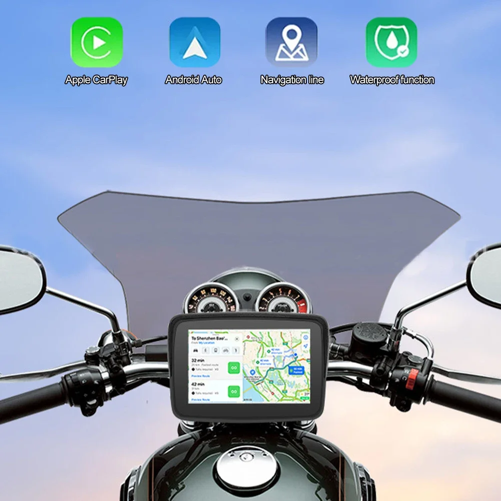 Écran LCD portable pour moto, moniteur étanche IPX7, Apple Carplay sans fil, Android Auto Moto, écran de lecture de voiture, GPS, 5 pouces