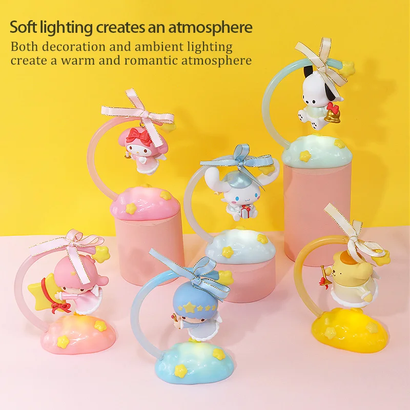 Genuine Sanrio's Miniso Wish Angel Nightlight Blind Box Kawaii Pochacco Cinnamorol Kuromi Children's Toy Girl Christmas Gift