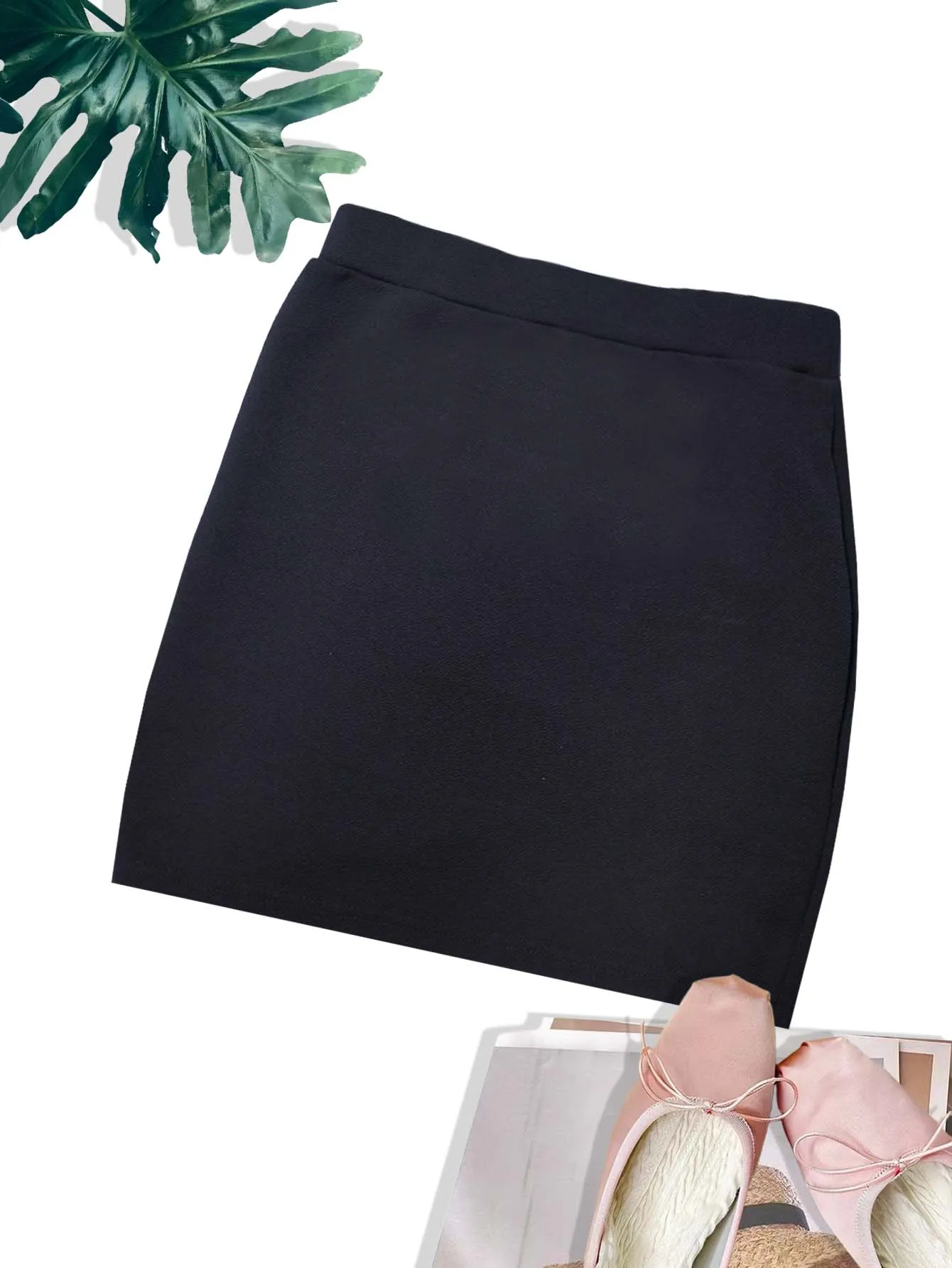 Casual High-waist A-line Mini Skirts Black Solid Elegant OL Skirts Slimming Short Dress Belly Covering Summer Skirts