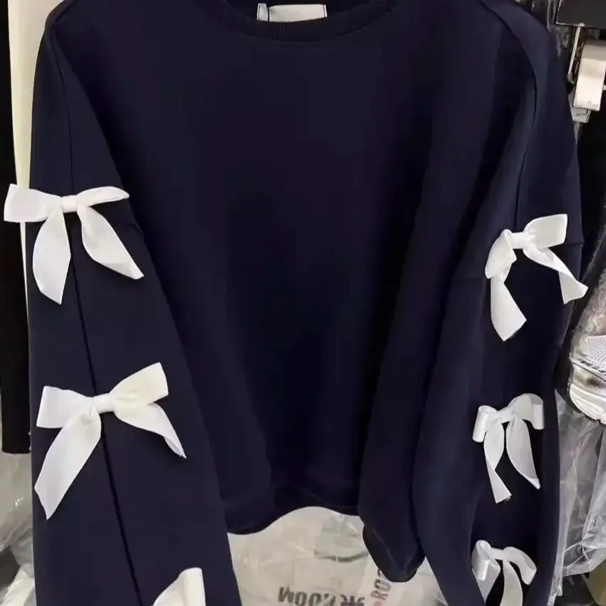 2025 Autumn New Design Style Western Style Loose and Versatile Bow Round Neck Long Sleeve Hoodie for Women