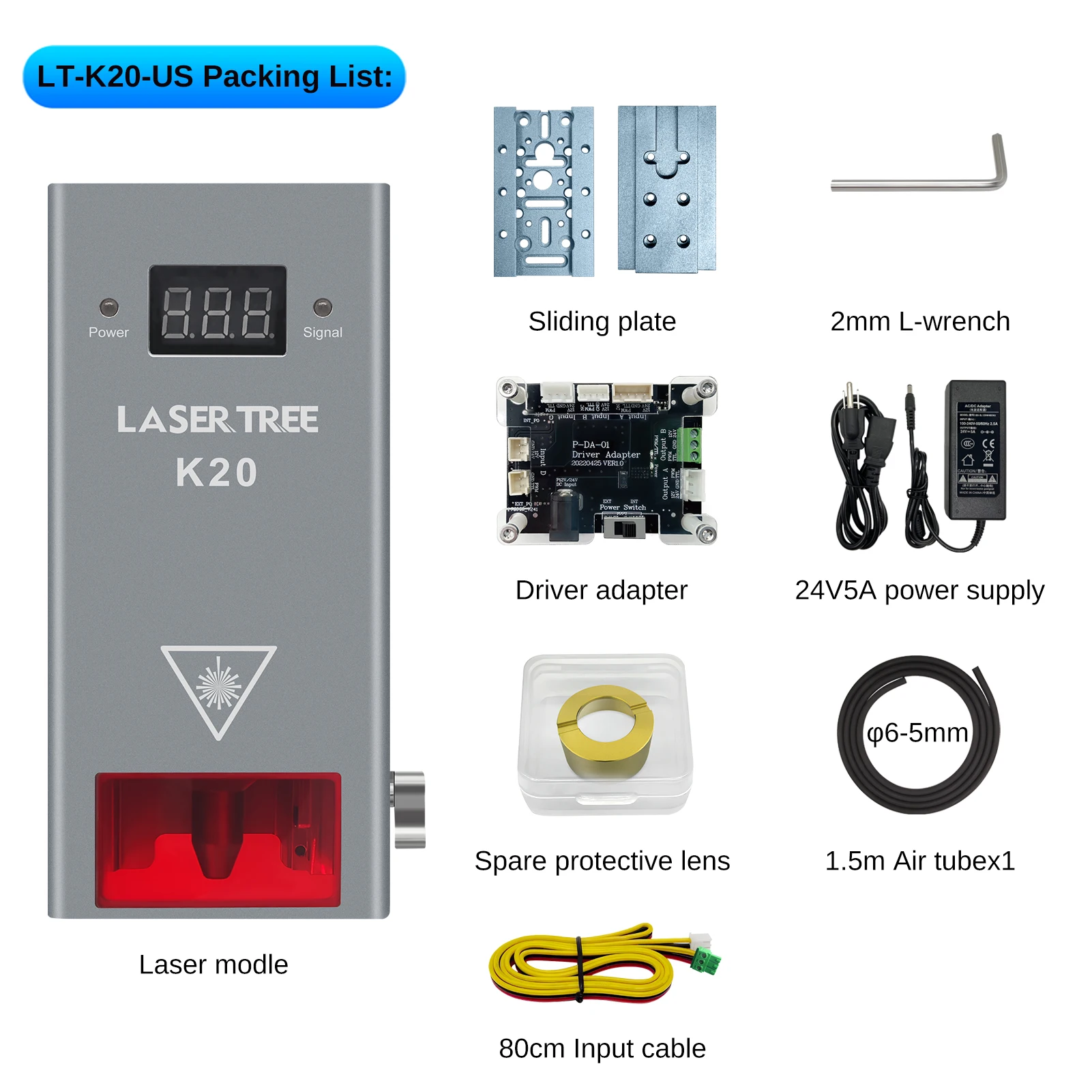 LASER TREE 20W Optical Power 5W 10W Air Assist Laser Head Blue Light TTL Module for CNC Laser Engraver Cutting Woodworking Tools