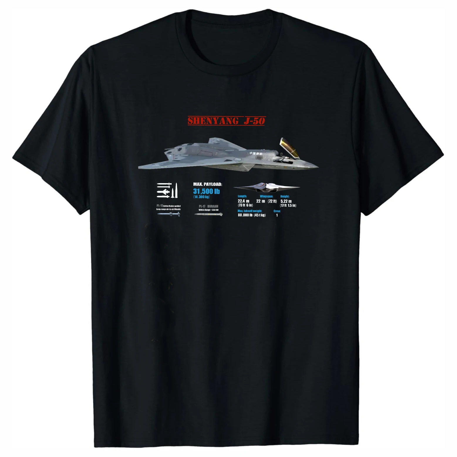 

Chinese SAC J-50 6th Gen Stealth Fighter Aircraft T-Shirt 100% Cotton O-Neck Short Sleeve Summer Casual Mens T-shirt Streetwear