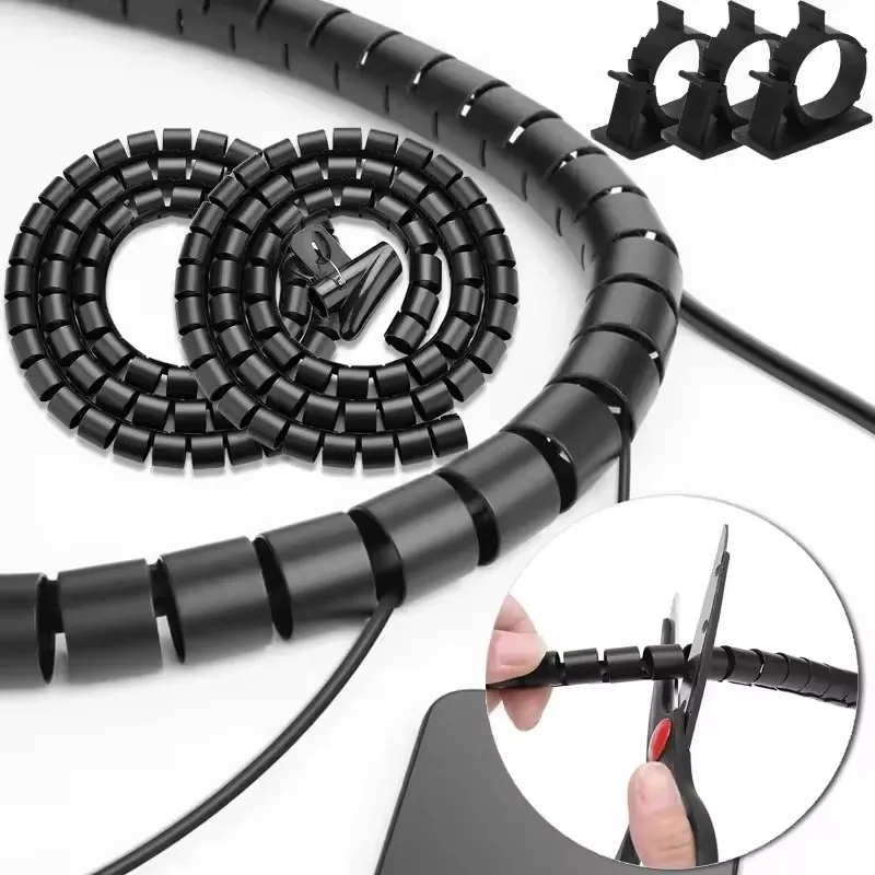 Funda de tubo de Cable expandible Flexible, organizadores de Cable envolvente de 2M, ocultador de tubo de Cable debajo del escritorio para TV, PC y ordenador