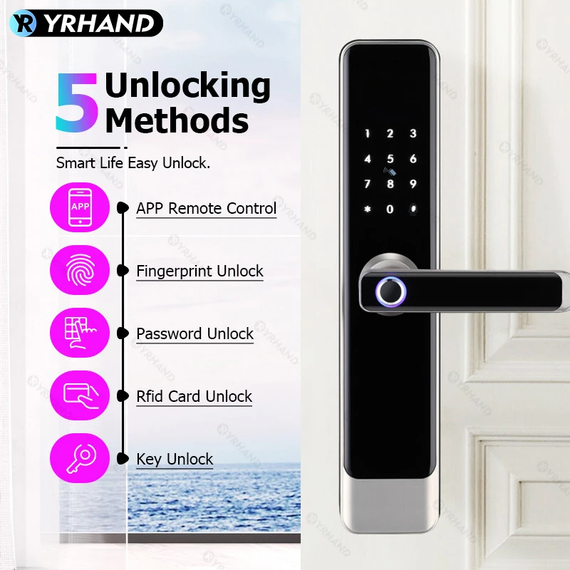 YRHAND cerradura electrónica Tuya Wifi App Remote Unlocking Digital Electronic Biometrics Silver Waterproof Smart Lock For home