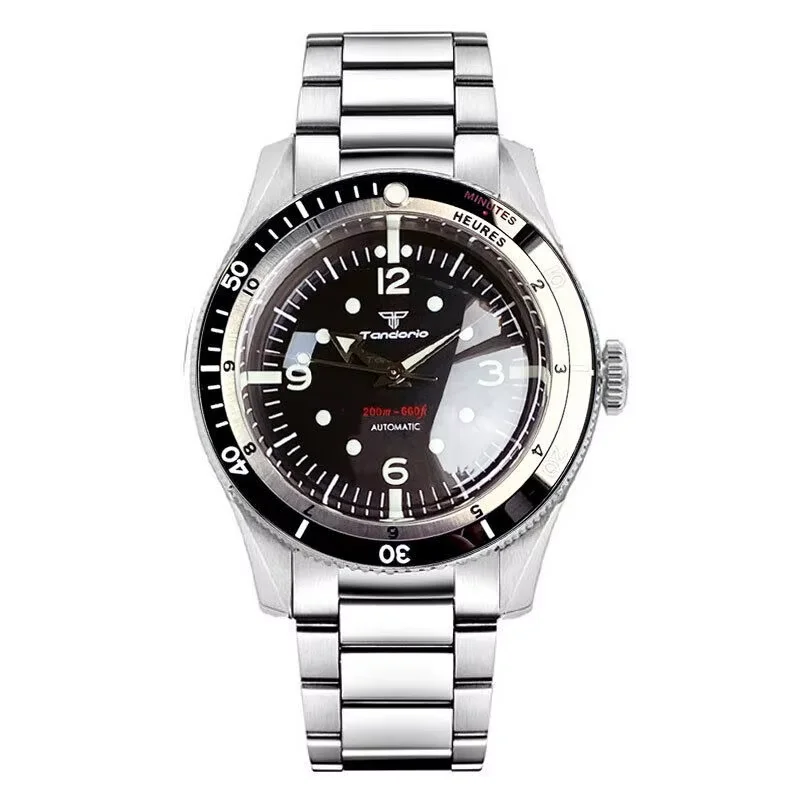 Tandorio Diver 40mm Black Dial Watch Men NH35 PT5000 Watch Automatic Bow Glass Watches for mens