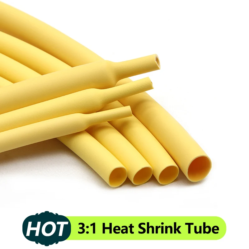 

1/5/10/25/50M Yellow 3:1 Heat Shrink Tube With Glue Inside Diameter 1.6 ~ 39mm Adhesive Lined Waterproof Insulation Sleeve Wrap