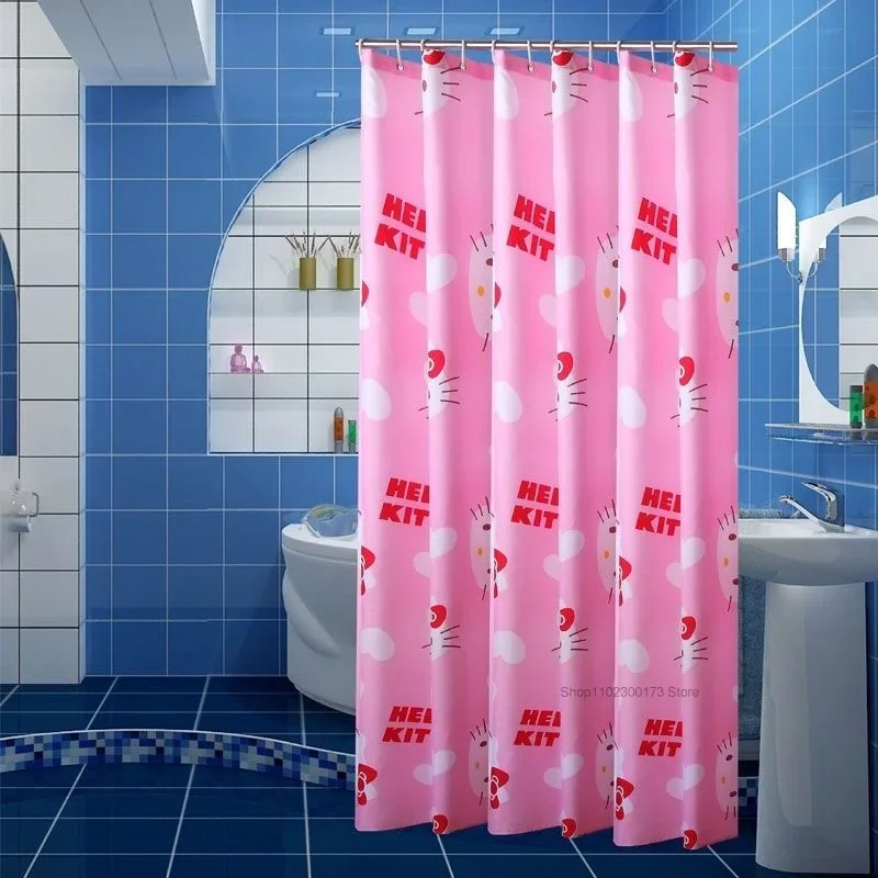 Pink Hellokitty Kawaii Sanrio Shower Curtains Kuromi My Melody Anime Cartoon Bathroom Waterproof Curtain with Hooks Girls Gifts