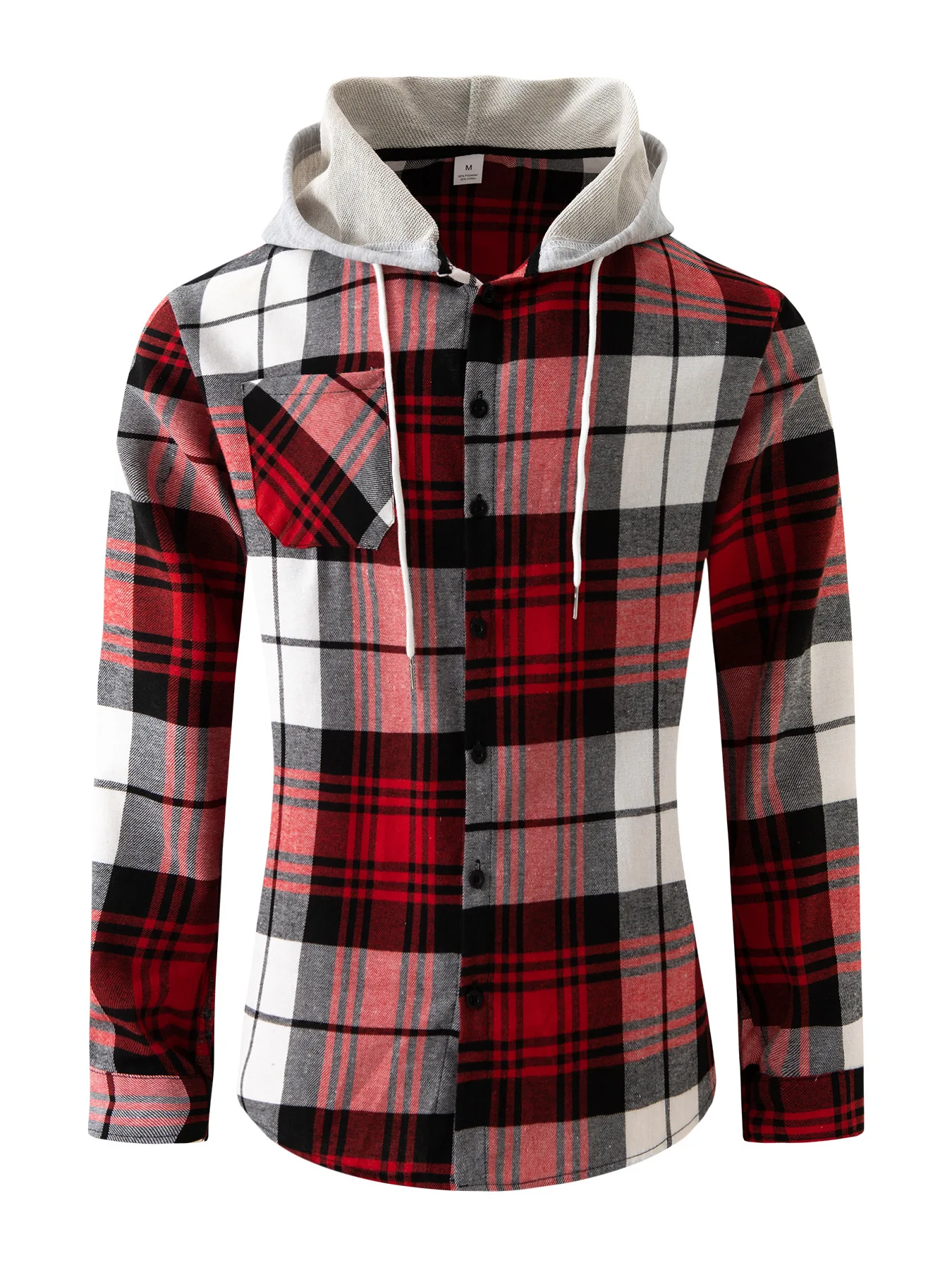 Autumn And Winter Casual Men's Fashion New Warm Hooded Pocket Plaid Long-Sleeved Comfortable Top Single-Breasted Hoodie