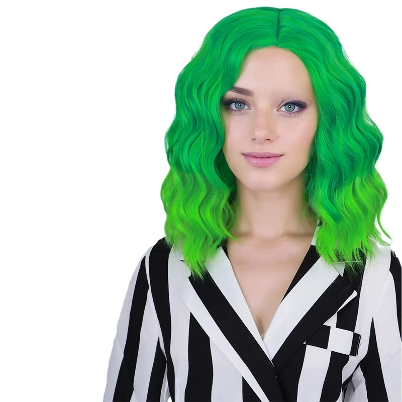 باروكة عصرية أوروبية وأمريكية للنساء، شعر مستعار قصير مجعد متعدد الألوان من الألياف الاصطناعية للهالوين