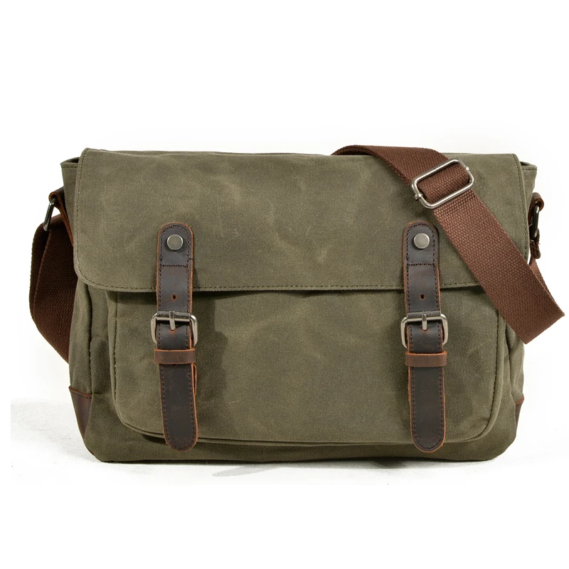 

Vintage Men's Outdoor Casual Crossbody Bag Canvas Single Shoulder Anti-Splash Oil Waxed Canvas Messenger Bag for Men