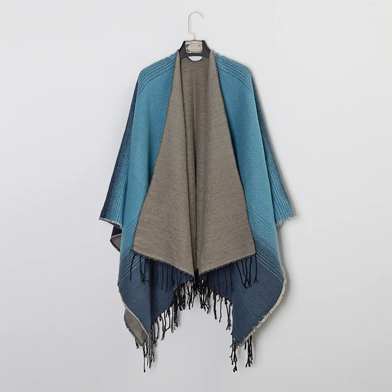 

Men's Geometric Style Ethnic Trend Shawl Outdoor Vacation Travel Warm and Windproof Cloak Shawl Cloak Imitation cashmere blue
