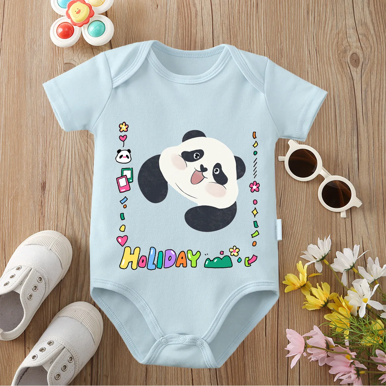 

Праздничная панда, изысканный принт, 100% хлопчатобумажная ткань, удобный мягкий комбинезон для малышей, комбинезон для новорожденных от 0 до 12 месяцев