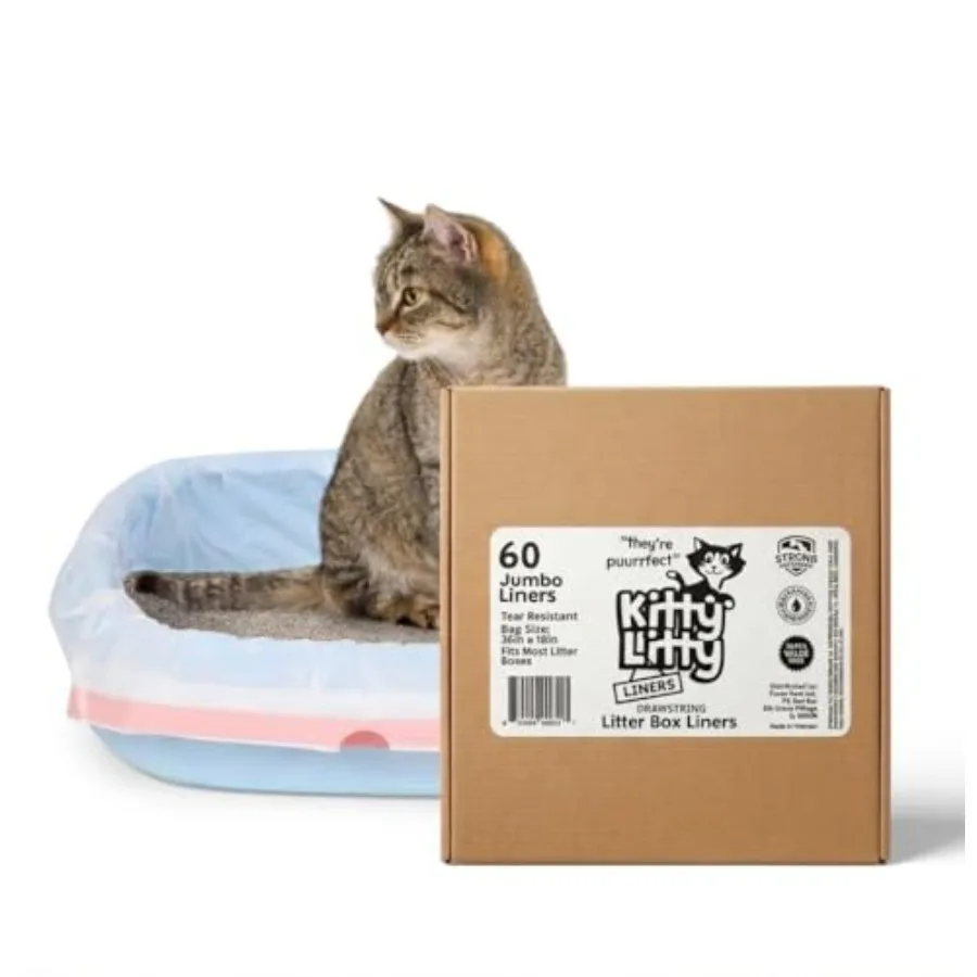 

Cat Litter Box Liners 60 Count Drawstring Kitty Litty Waste Liner Clean Up