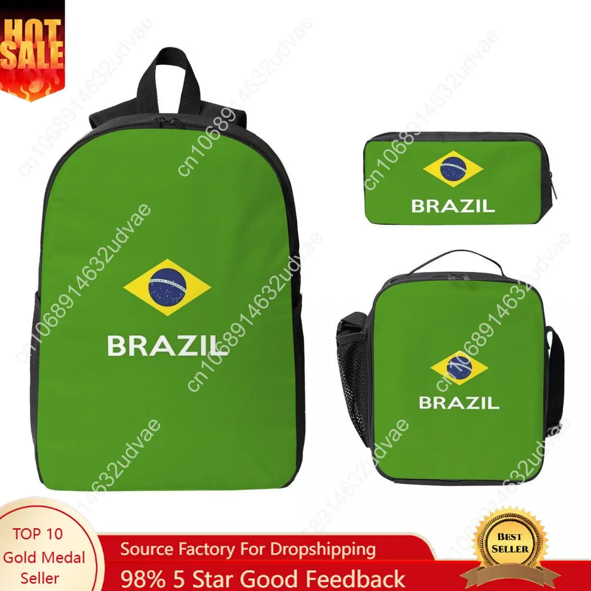 

Brazil National Flag (7) Backpack Student Boys Girls BookBag School Bag Laptop Shoulder Bags 3ps Insulated Lunch Bag Pencil Case